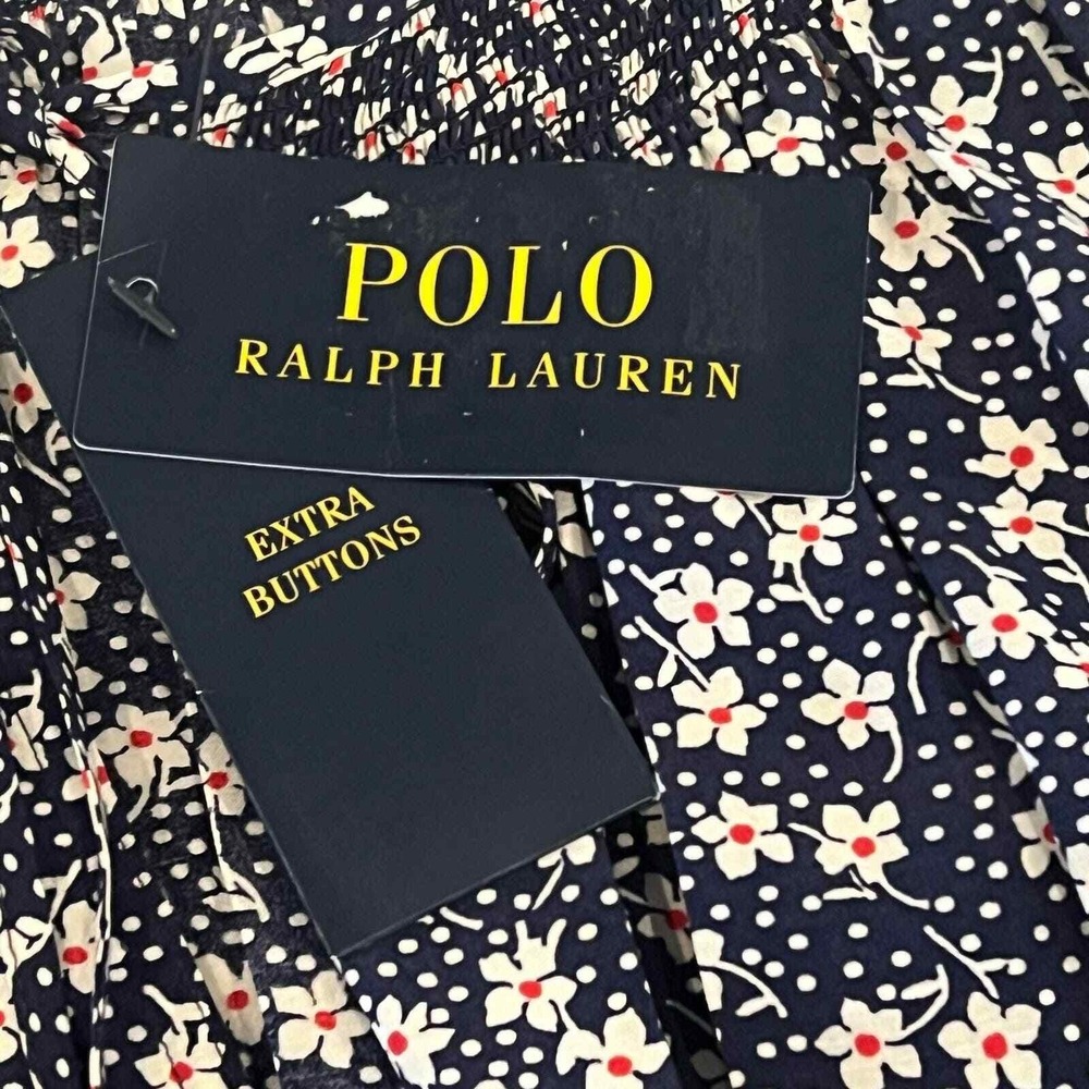 Polo Ralph Lauren Floral Long Sleeve Romper Navy Blue Pink Boho Smocked Waist - Picture 16 of 16